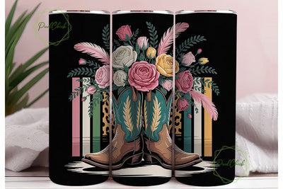 Floral Cowboy Boots 20oz Tumbler Wrap Sublimation PixelChick 
