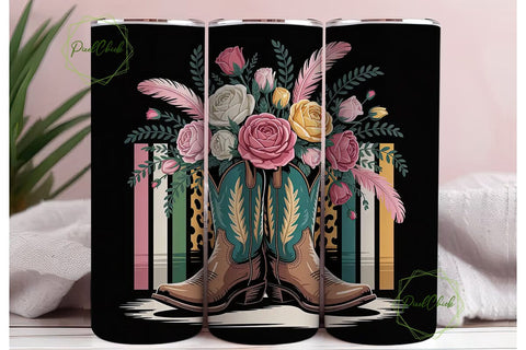 Floral Cowboy Boots 20oz Tumbler Wrap Sublimation PixelChick 