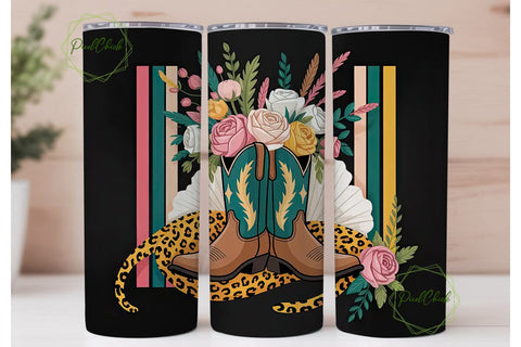 Floral Cowboy Boots 20oz Tumbler Wrap Sublimation PixelChick 