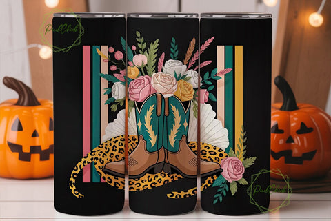 Floral Cowboy Boots 20oz Tumbler Wrap Sublimation PixelChick 