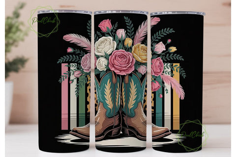 Floral Cowboy Boots 20oz Tumbler Wrap Sublimation PixelChick 