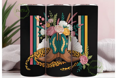 Floral Cowboy Boots 20oz Tumbler Wrap Sublimation PixelChick 