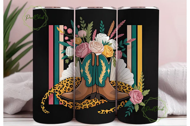 Floral Cowboy Boots 20oz Tumbler Wrap Sublimation PixelChick 