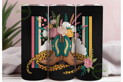 Floral Cowboy Boots 20oz Tumbler Wrap Sublimation PixelChick 