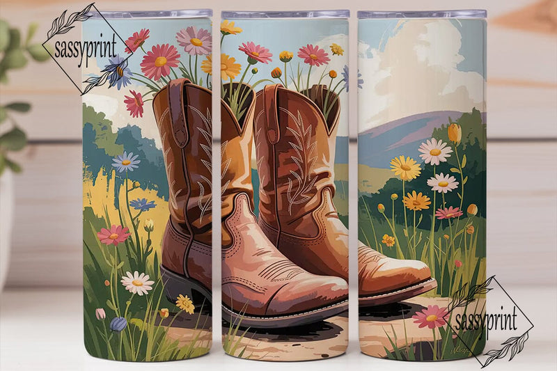Floral Cowboy Boots 20oz Tumbler Wrap Sublimation sassyprint 
