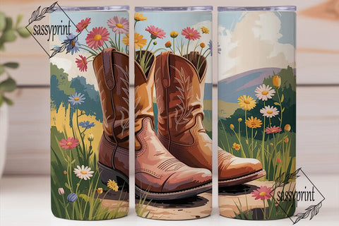 Floral Cowboy Boots 20oz Tumbler Wrap Sublimation sassyprint 