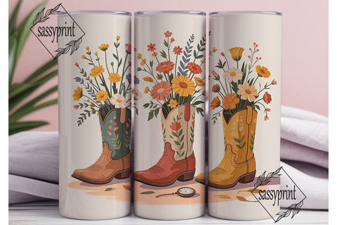 Floral Cowboy Boots 20oz Tumbler Wrap Sublimation sassyprint 