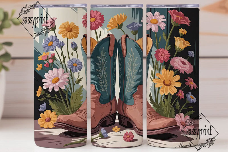 Floral Cowboy Boots 20oz Tumbler Wrap Sublimation sassyprint 