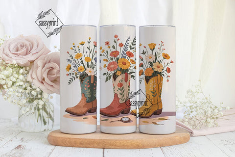 Floral Cowboy Boots 20oz Tumbler Wrap Sublimation sassyprint 