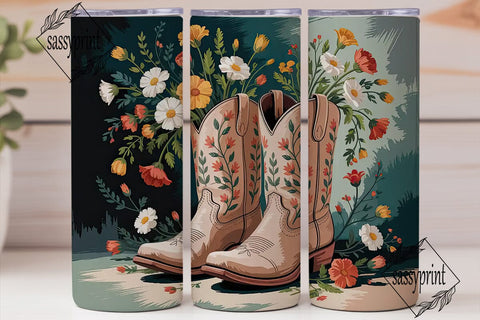 Floral Cowboy Boots 20oz Tumbler Wrap Sublimation sassyprint 