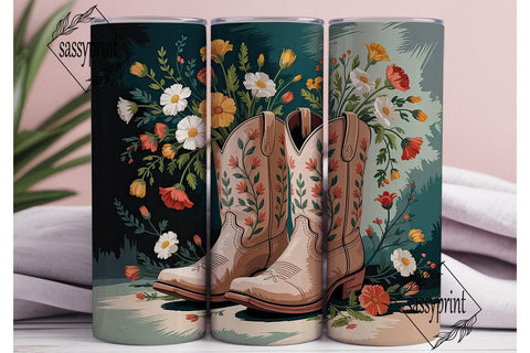 Floral Cowboy Boots 20oz Tumbler Wrap Sublimation sassyprint 