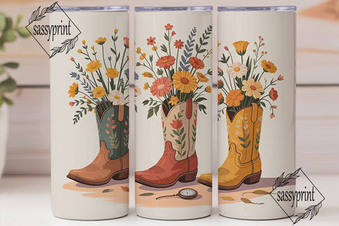 Floral Cowboy Boots 20oz Tumbler Wrap Sublimation sassyprint 