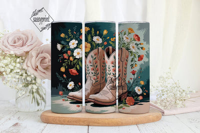 Floral Cowboy Boots 20oz Tumbler Wrap Sublimation sassyprint 