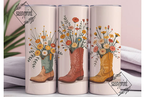Floral Cowboy Boots 20oz Tumbler Wrap Sublimation sassyprint 