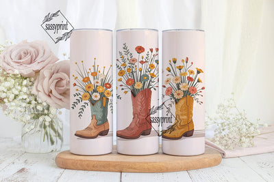 Floral Cowboy Boots 20oz Tumbler Wrap Sublimation sassyprint 
