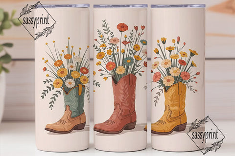 Floral Cowboy Boots 20oz Tumbler Wrap Sublimation sassyprint 