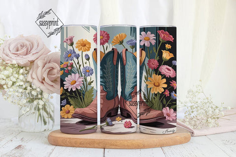 Floral Cowboy Boots 20oz Tumbler Wrap Sublimation sassyprint 