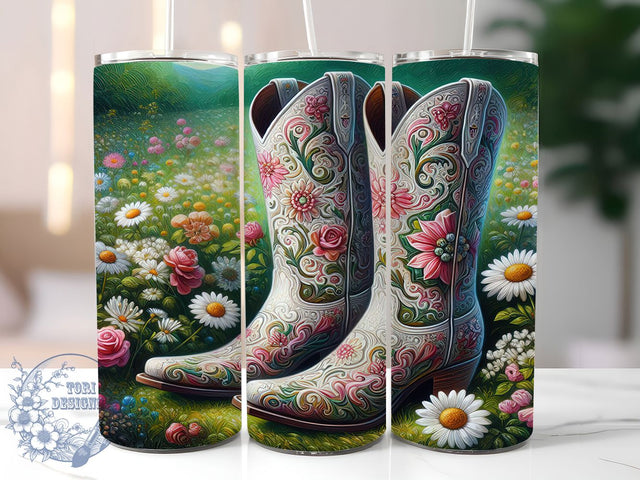Floral Cowboy Boots Tumbler Wrap, Floral Western Tumbler, Romantic Country Cup, Rustic Boots PNG, 20oz Western Tumbler Wrap, Boho Cowgirl Cup Design, Vintage Rodeo Tumbler Sublimation ToriDesigns 