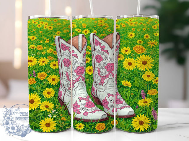 Floral Cowboy Boots Tumbler Wrap, Floral Western Tumbler, Romantic Country Cup, Rustic Boots PNG, 20oz Western Tumbler Wrap, Boho Cowgirl Cup Design, Vintage Rodeo Tumbler Sublimation ToriDesigns 