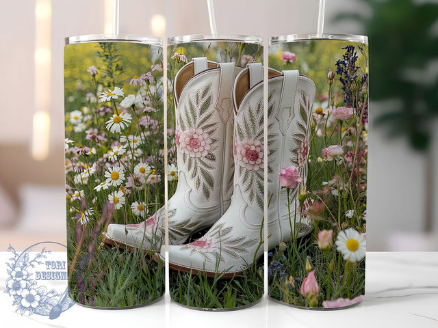 Floral Cowboy Boots Tumbler Wrap, Floral Western Tumbler, Romantic Country Cup, Rustic Boots PNG, 20oz Western Tumbler Wrap, Boho Cowgirl Cup Design, Vintage Rodeo Tumbler Sublimation ToriDesigns 
