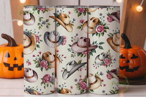 Floral Cowboy Hat 20oz Tumbler Wrap Sublimation PixelChick 