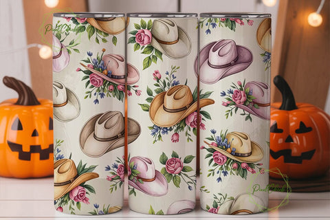 Floral Cowboy Hat 20oz Tumbler Wrap Sublimation PixelChick 