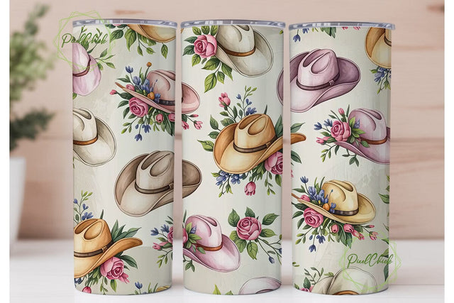 Floral Cowboy Hat 20oz Tumbler Wrap Sublimation PixelChick 