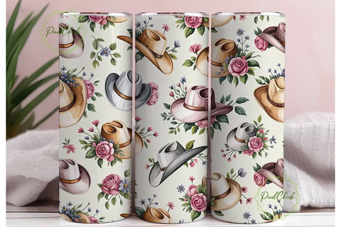 Floral Cowboy Hat 20oz Tumbler Wrap Sublimation PixelChick 