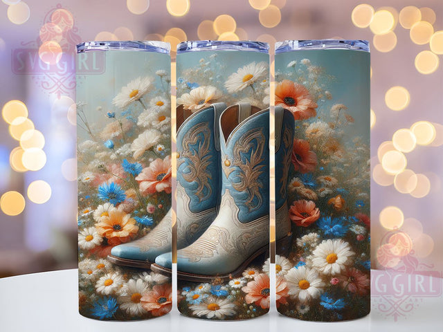 Floral Cowgirl Boot Western Tumbler, Cowgirl Boot Wrap, Country Girl Gift, Floral Boot Design, Western Sublimation, Ranch Style Tumbler, Southern Girl Gift Sublimation SvggirlplusArt 