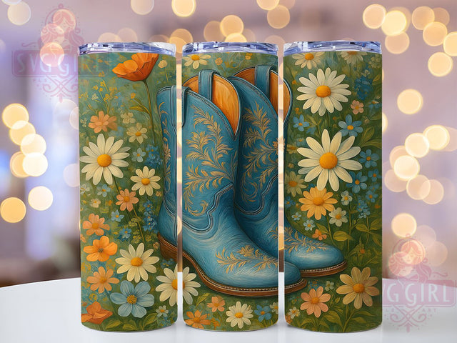 Floral Cowgirl Boot Western Tumbler, Cowgirl Boot Wrap, Country Girl Gift, Floral Boot Design, Western Sublimation, Ranch Style Tumbler, Southern Girl Gift Sublimation SvggirlplusArt 