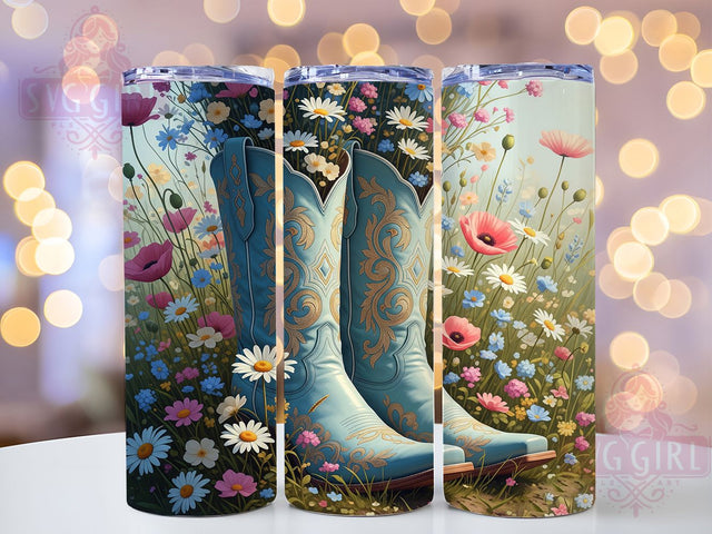 Floral Cowgirl Boot Western Tumbler, Cowgirl Boot Wrap, Country Girl Gift, Floral Boot Design, Western Sublimation, Ranch Style Tumbler, Southern Girl Gift Sublimation SvggirlplusArt 