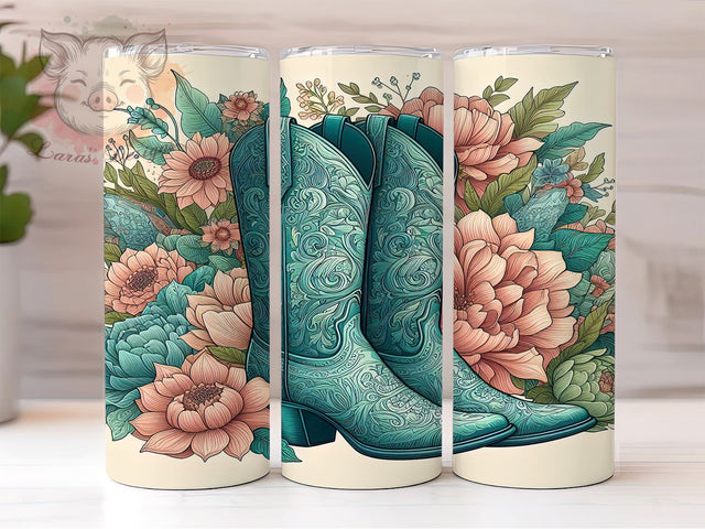 Floral Cowgirl Boots 20 oz Skinny Tumbler Sublimation Design, Straight & Tapered Tumbler Png, Country Western Tumbler Png, Digital Download PNG Sublimation Lara' s Designs 