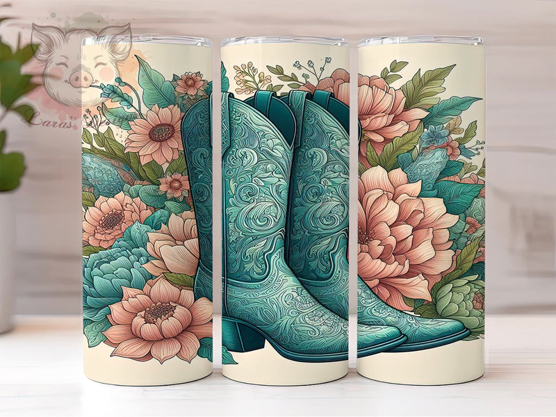 Floral Cowgirl Boots 20 oz Skinny Tumbler Sublimation Design, Straight ...