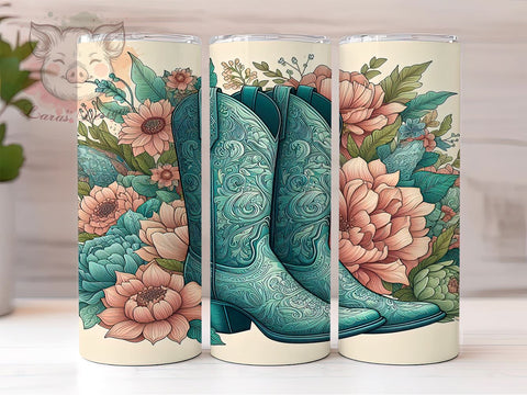 Floral Cowgirl Boots 20 oz Skinny Tumbler Sublimation Design, Straight & Tapered Tumbler Png, Country Western Tumbler Png, Digital Download PNG Sublimation Lara' s Designs 