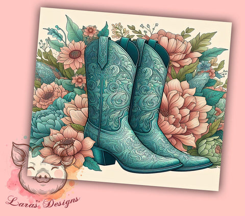 Floral Cowgirl Boots 20 oz Skinny Tumbler Sublimation Design, Straight & Tapered Tumbler Png, Country Western Tumbler Png, Digital Download PNG Sublimation Lara' s Designs 