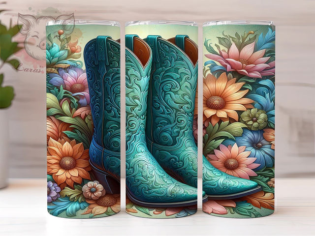 Floral Cowgirl Boots 20 oz Skinny Tumbler Sublimation Design, Straight & Tapered Tumbler Png, Country Western Tumbler Png, Digital Download PNG Sublimation Lara' s Designs 