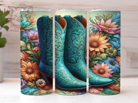 Floral Cowgirl Boots 20 oz Skinny Tumbler Sublimation Design, Straight & Tapered Tumbler Png, Country Western Tumbler Png, Digital Download PNG Sublimation Lara' s Designs 