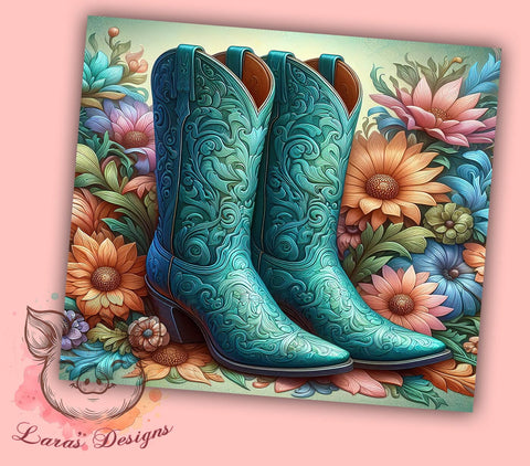 Floral Cowgirl Boots 20 oz Skinny Tumbler Sublimation Design, Straight & Tapered Tumbler Png, Country Western Tumbler Png, Digital Download PNG Sublimation Lara' s Designs 