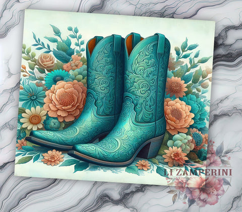 Floral Cowgirl Boots 20 oz Skinny Tumbler Sublimation Design, Straight & Tapered Tumbler Png, Country Western Tumbler Png, Digital Download PNG Sublimation Li Zamperini 