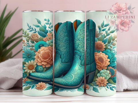 Floral Cowgirl Boots 20 oz Skinny Tumbler Sublimation Design, Straight & Tapered Tumbler Png, Country Western Tumbler Png, Digital Download PNG Sublimation Li Zamperini 