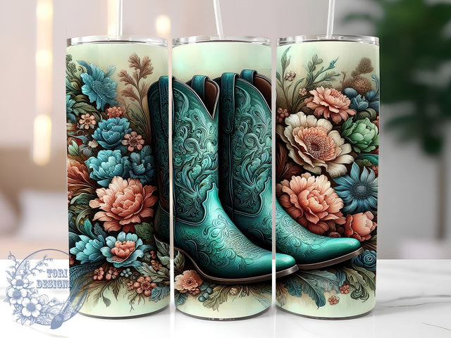 Floral Cowgirl Boots 20oz Skinny Tumbler PNG, Country Western Tumbler Sublimation Wrap, Straight & Tapered Tumbler Wrap, Instant Digital Download Sublimation ToriDesigns 