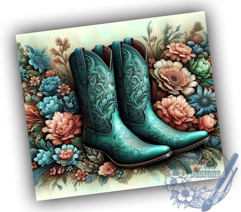Floral Cowgirl Boots 20oz Skinny Tumbler PNG, Country Western Tumbler Sublimation Wrap, Straight & Tapered Tumbler Wrap, Instant Digital Download Sublimation ToriDesigns 