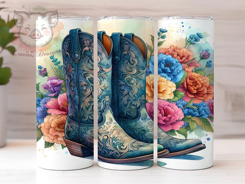 Floral Cowgirl Boots 20oz Tumbler Png, Straight & Tapered Tumbler Png, Western Girl Tumbler Png, Digital Download PNG Sublimation Lara' s Designs 