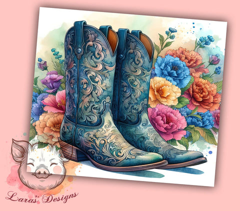 Floral Cowgirl Boots 20oz Tumbler Png, Straight & Tapered Tumbler Png, Western Girl Tumbler Png, Digital Download PNG Sublimation Lara' s Designs 