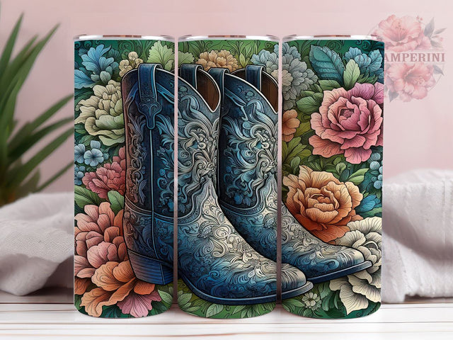 Floral Cowgirl Boots 20oz Tumbler Wrap PNG, Country Western Tumbler Png, Straight & Tapered Tumbler Wrap, Instant Digital Download Sublimation Li Zamperini 