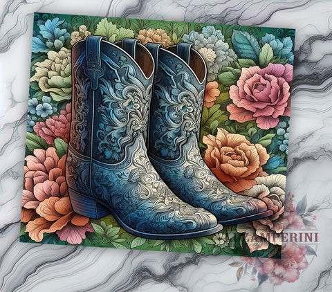 Floral Cowgirl Boots 20oz Tumbler Wrap PNG, Country Western Tumbler Png, Straight & Tapered Tumbler Wrap, Instant Digital Download Sublimation Li Zamperini 