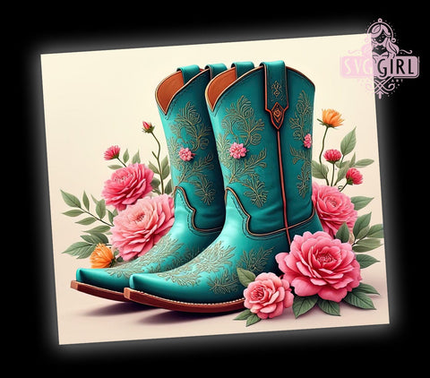 Floral Cowgirl Boots 20oz Tumbler Wrap Sublimation Design, Straight Tapered Tumbler Wrap, Country Western Tumbler Png, Instant Digital Download Sublimation SvggirlplusArt 