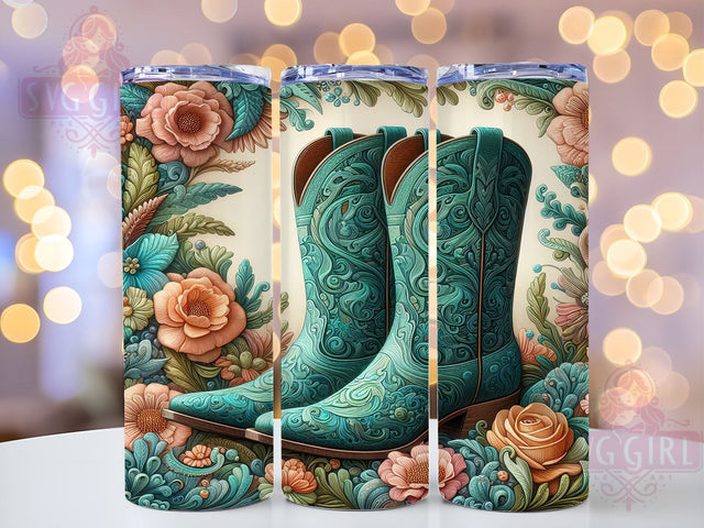 Floral Cowgirl Boots 20oz Tumbler Wrap Sublimation Design, Straight Tapered Tumbler Wrap, Country Western Tumbler Png, Instant Digital Download Sublimation SvggirlplusArt 