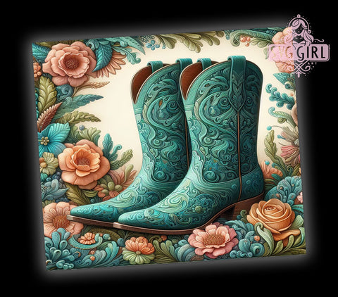 Floral Cowgirl Boots 20oz Tumbler Wrap Sublimation Design, Straight Tapered Tumbler Wrap, Country Western Tumbler Png, Instant Digital Download Sublimation SvggirlplusArt 