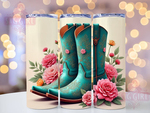 Floral Cowgirl Boots 20oz Tumbler Wrap Sublimation Design, Straight Tapered Tumbler Wrap, Country Western Tumbler Png, Instant Digital Download Sublimation SvggirlplusArt 